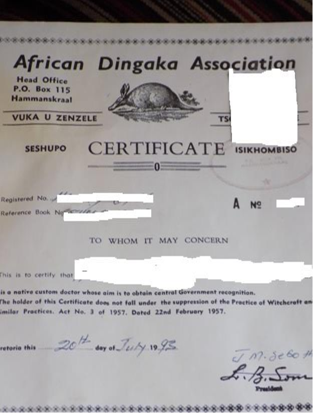 Sangoma certificate