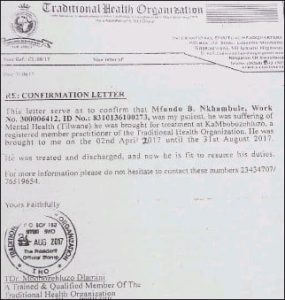 Traditional Healer Sick Note